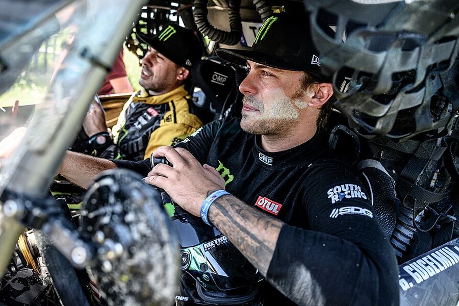 Austin Jones and Gustavo Gugelmin, South Racing's light prototype driver pairing, in the cockpit of their buggy