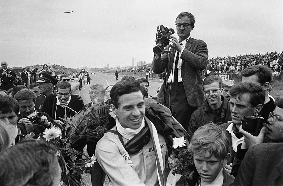 Jim Clark celebrating at the 1965 Dutch Grand Prix