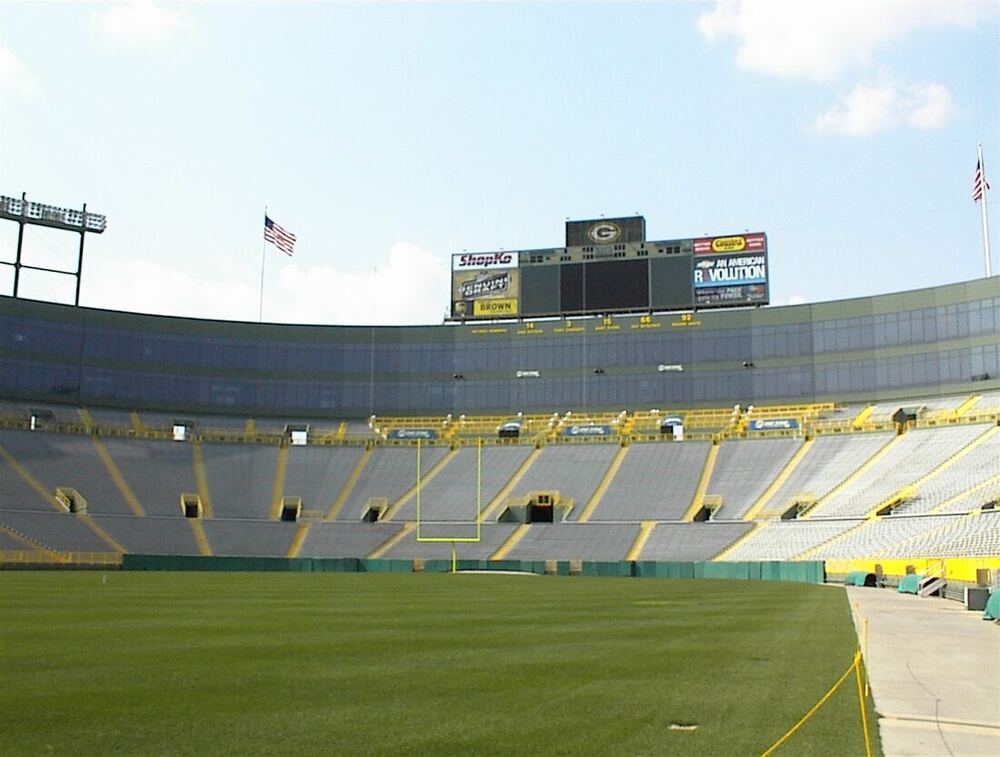 The empty seating bowl and pitch at Lambeau Field