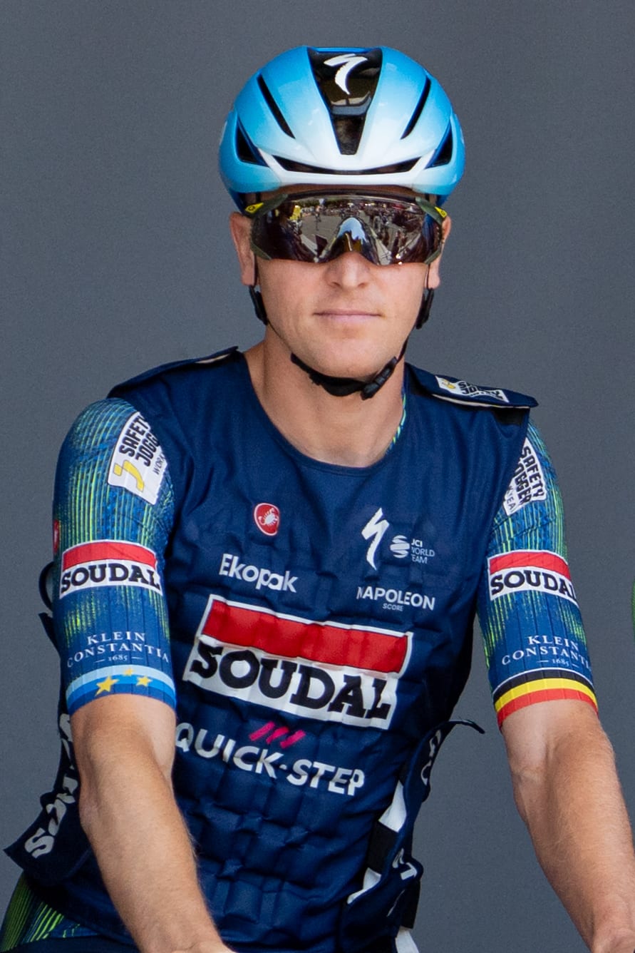 Tim Merlier at a podium presentation ceremony during the 2026 Tour de France