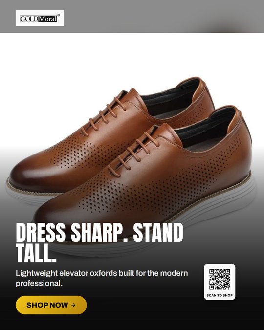 GoldMoral Brown Leather Oxford Elevator Shoes