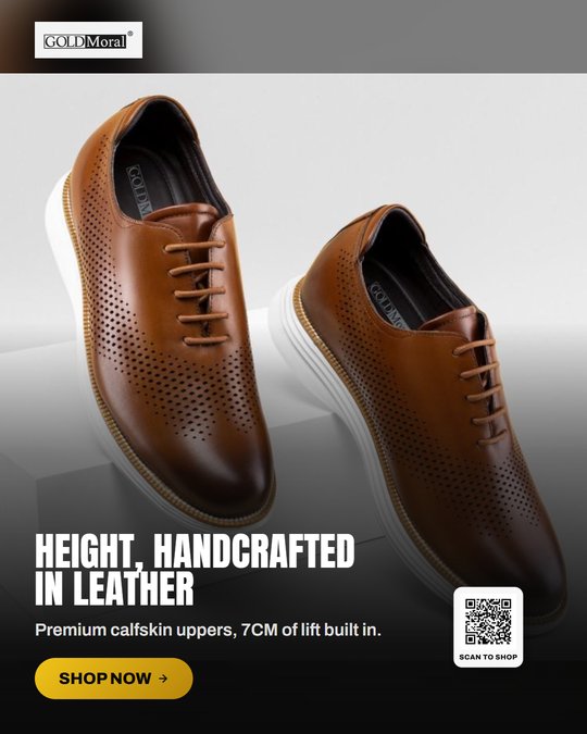 GoldMoral Brown Leather Oxford Elevator Shoes