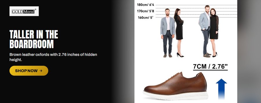 GoldMoral Brown Leather Oxford Elevator Shoes
